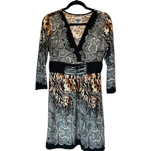 2/$30 Bailey Girl M Mixed Print Belted Dress Leopard & Paisley Polyester Spandex